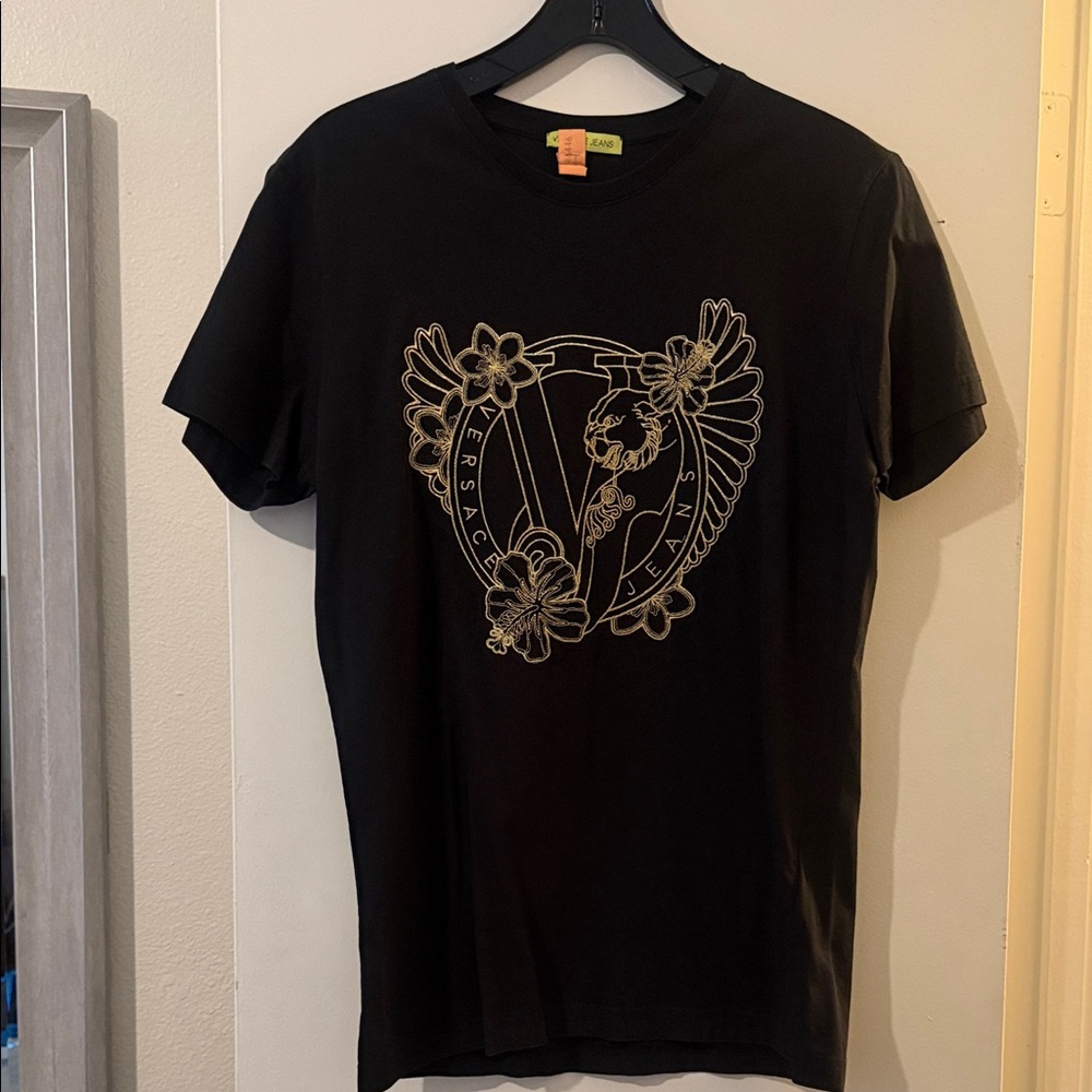 Versace Black Tee with Floral gold Graphic